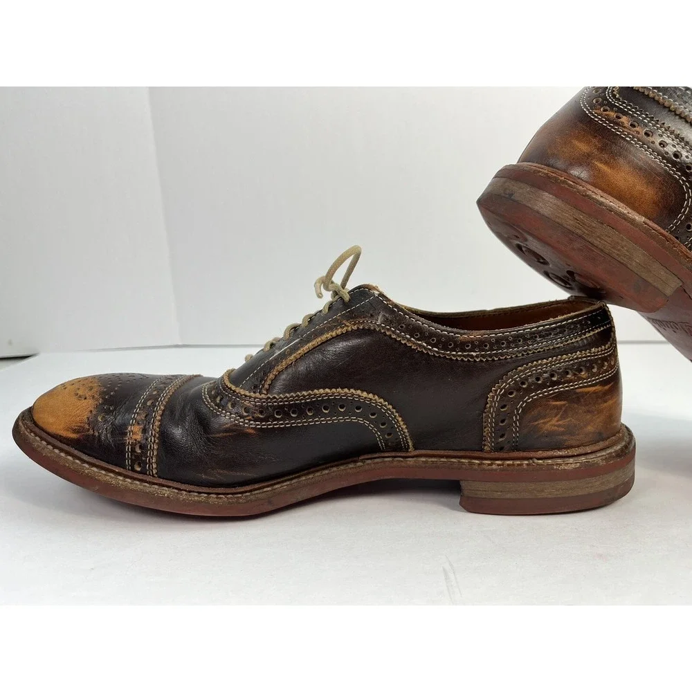 Allen Edmonds Strandmok Shoes Burnished Brown Cap Toe Dainite Soles Men's 10 D